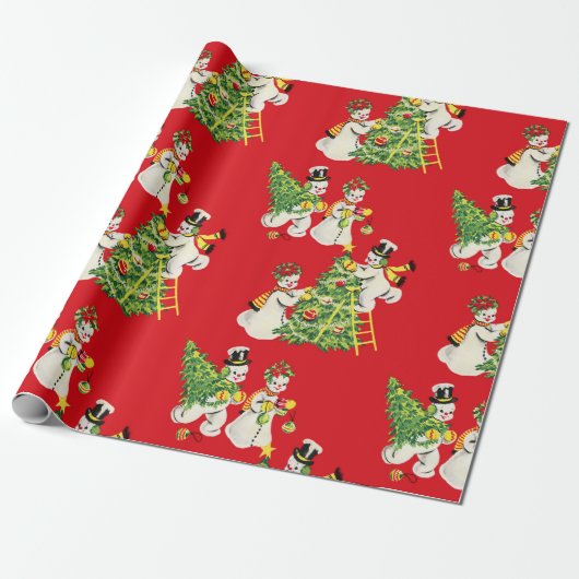 Retro  Snowmen Cadeaupapier (Uitgerold)