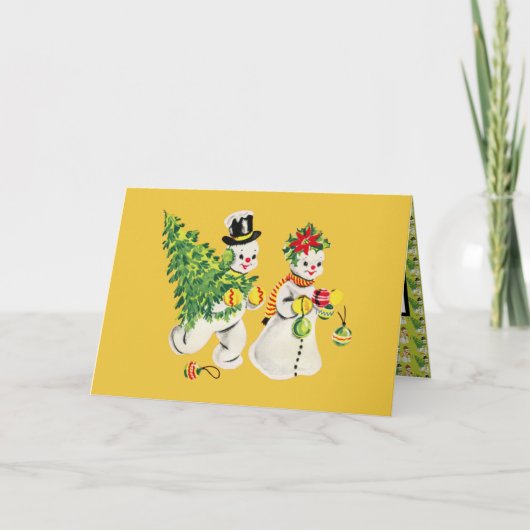 Retro Snowmen Kerstmis Kaart (Voorkant)