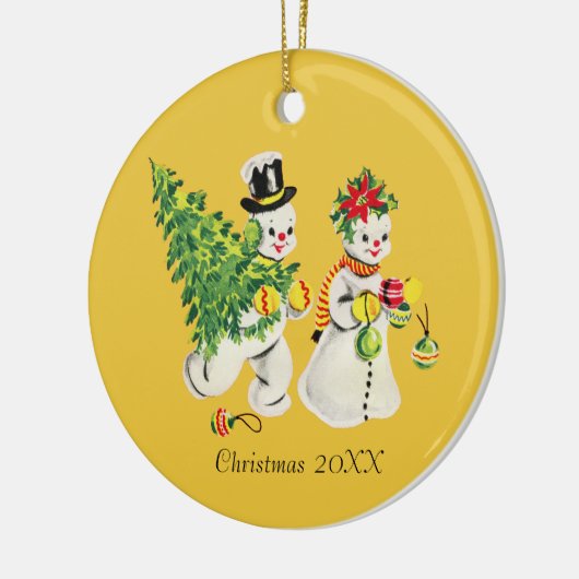 Retro Snowpaar Keramisch Ornament (Links)