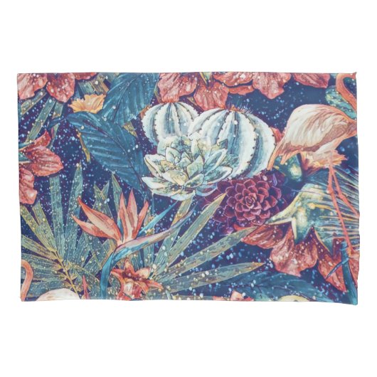 Retro Snowy Tropical Flamingo Paradise Waterverf Kussensloop (Voorkant)