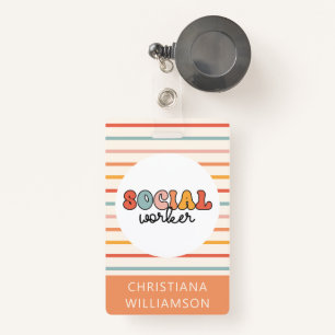 Retro sociaal werker kleurrijk badge