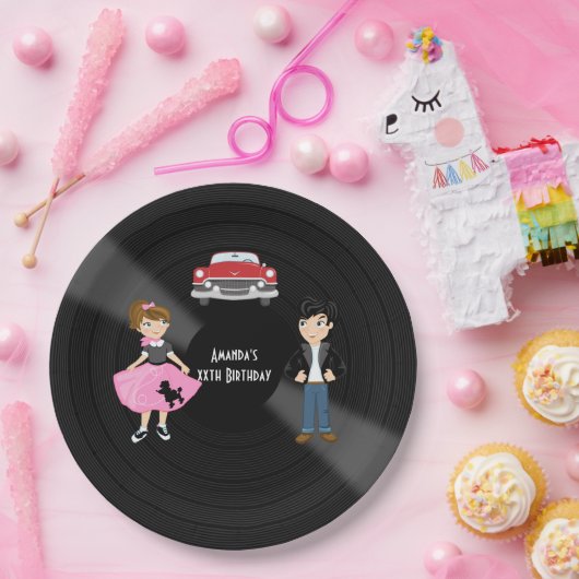 Retro Sock Hop Birthday Party Papieren Bordje (Feest)