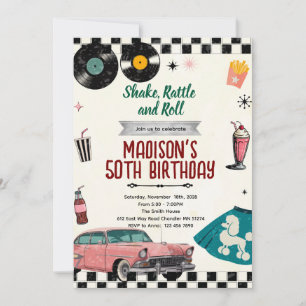 Retro Sock Hop-feestuitnodiging jaren 50 Kaart