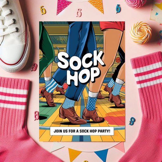 Retro Sock Hop Party Kaart