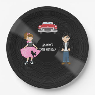 Retro Sock Hop Verjaardagsfeestje Papieren Bordje