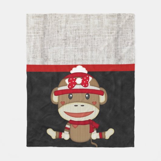Retro Sock Monkey Fleece Deken (Voorkant)