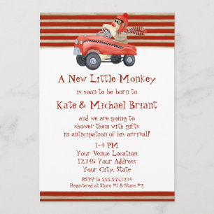 Retro Sock Monkey met Pedal Car Baby Gifts Kaart
