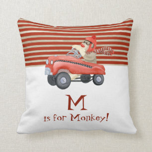 Retro Sock Monkey met Pedal Car Baby Gifts Kussen
