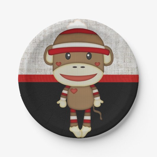 Retro Sock Monkey Papieren Bordje (Voorkant)