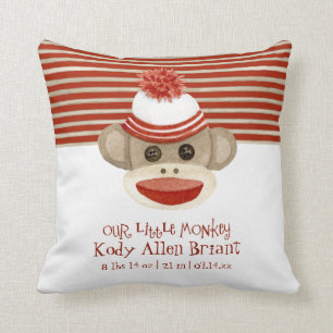 Retro Sock Monkey w Stocking Pet Baby Boy Gifts Kussen