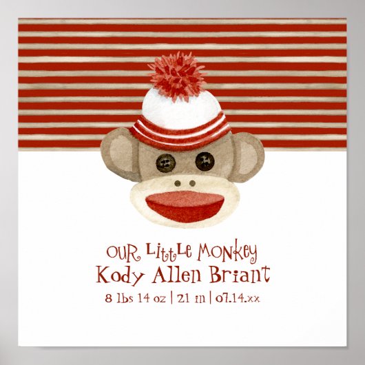 Retro Sock Monkey w Stocking Pet Baby Boy Gifts Poster (Voorkant)