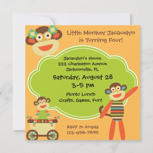 Retro Sock Monkeys Photo Invitation d'anniversaire (Dos)