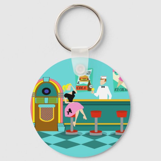 Retro Soda Fountain Button Sleutelhanger (Voorkant)