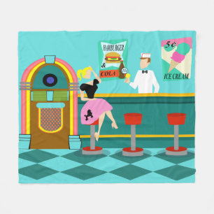 Retro Soda Fountain Fleece Blanket Deken