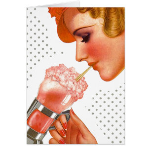 Retro   Soda Fountain Lady Sips-kaarten