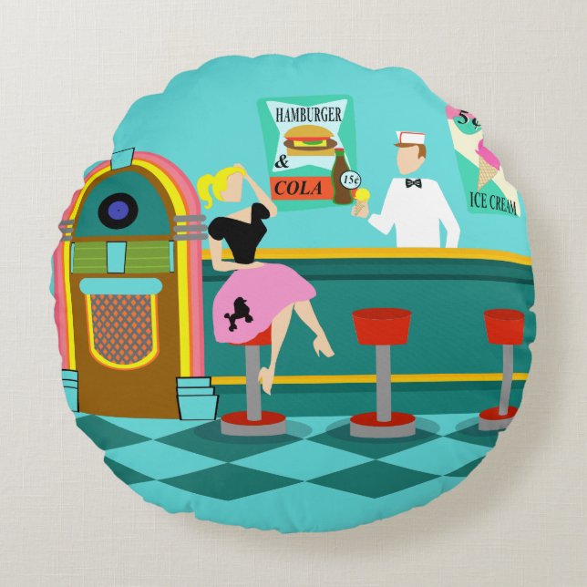 Retro Soda Fountain Round Pillow Rond Kussen (Voorkant)
