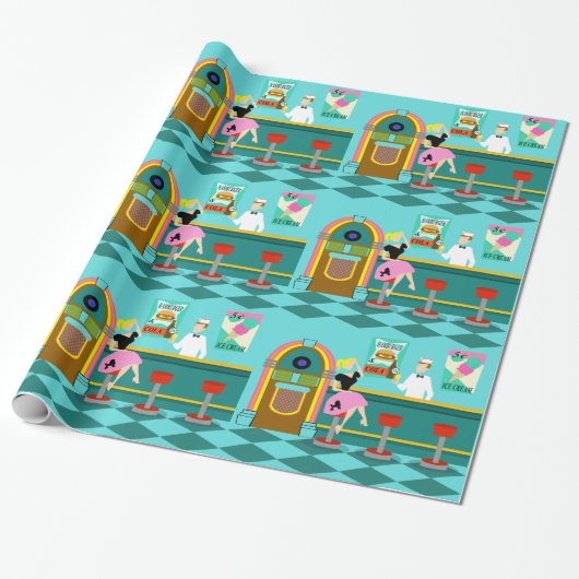 Retro Soda Fountain Wrapping Paper Cadeaupapier (Uitgerold)