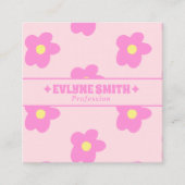 Retro Soft Pink QR Code Groovy Floral Girly Boho Vierkante Visitekaartje (Voorkant)