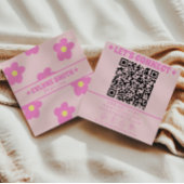 Retro Soft Pink QR Code Groovy Floral Girly Boho Vierkante Visitekaartje