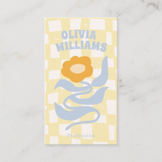 Retro Soft QR Code Boho Groovy Checkered Floral Visitekaartje (Voorkant)