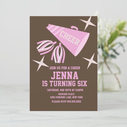 Retro Soirée Cheerleader Invitation d'anniversaire (Debout devant)