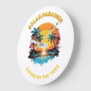 Retro Solar Paradise Geleide door de Getijden T-Sh Grote Klok