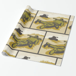 Retro Soldaat en tank Cadeaupapier