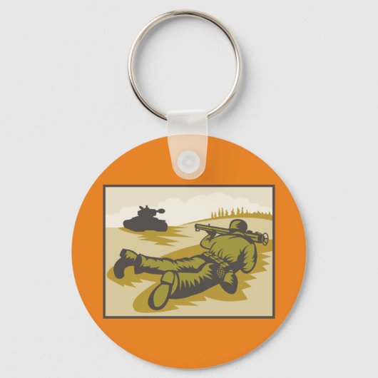 Retro Soldaat en tank Sleutelhanger (Achterkant)