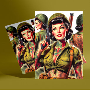 Retro Soldier Meisjes Briefkaart