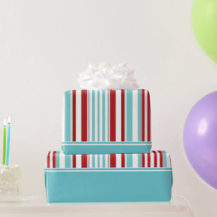 Retro Solid Aqua w / Rood, Wit, Aqua Blue Stripes Cadeaupapier