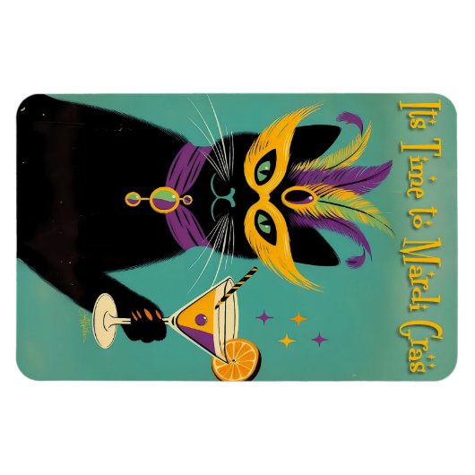Retro Sophisticats Its Time to Mardi Gras Martini Magneet (Horizontaal)