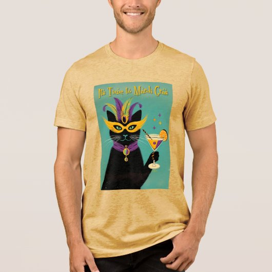 Retro Sophisticats Its Time to Mardi Gras Martini Tri-Blend Shirt (Voorkant)