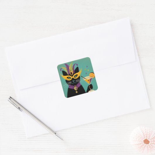 Retro Sophisticats Its Time to Mardi Gras Martini Vierkante Sticker (Envelop)