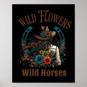 Retro Southern Sunset Cowgirl Wilde Bloemen - Wild Poster