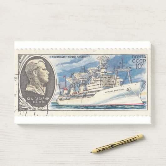 Retro Sovjet postzegel met schip Cosmonaut Post-it® Notes (Op bureau)