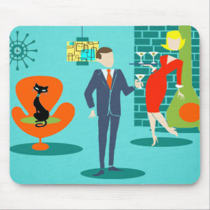 Retro Space Age Cartoon Couple Mousepad Muismat