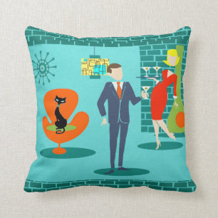 Retro Space Age Cartoon Couple Sierkussen