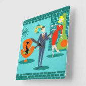 Retro Space Age Cartoon Couponwandklok Vierkante Klok (Hoek)