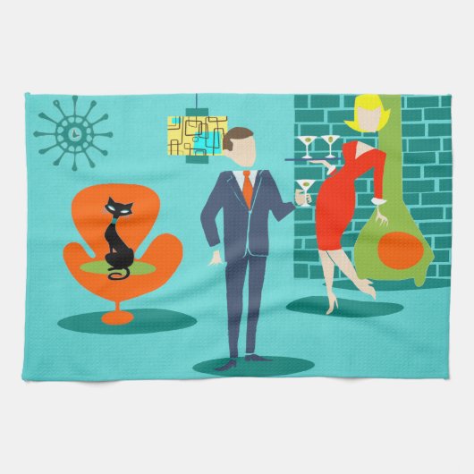 Retro Space Age Cartoon Kitchen Towel Theedoek (Horizontaal)