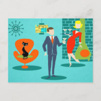 Retro Space Age Cartoon paar Briefkaart