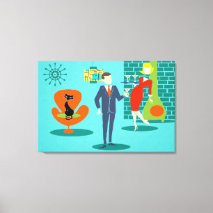Retro Space Age Cartoon Paar Canvas Print