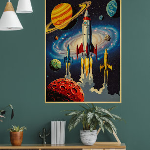 Retro Space Age Exploration Poster met futuristisc
