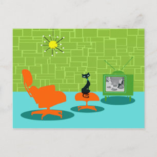 Retro Space Age Kat Briefkaart