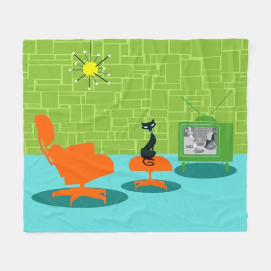 Retro Space Age Kat Fleece Blanket (Voorkant (Horizontaal))