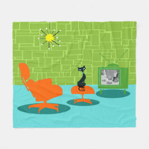 Retro Space Age Kat Fleece Blanket Deken