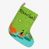 Retro Space Age Kat Kerstmis stoppen Grote Kerstsok (Voorkant (Hangend))