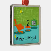 Retro Space Age Kat kerstversiering Metalen Ornament (Rechts)