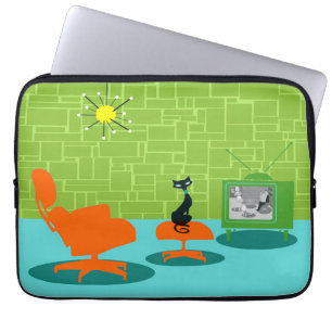 Retro Space Age Kat-laptophoes Laptop Sleeve