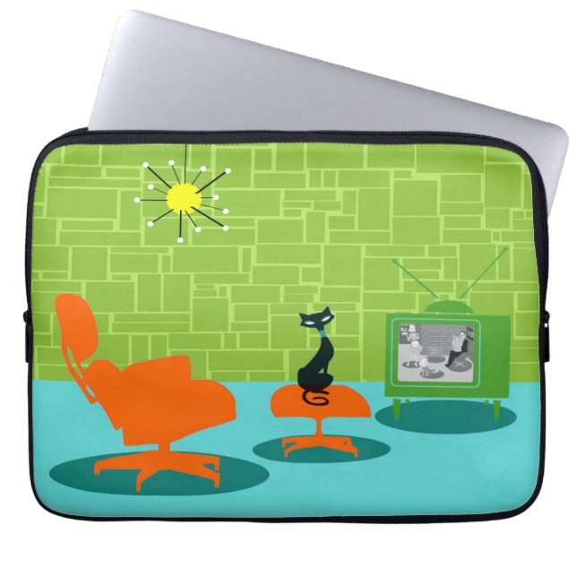 Retro Space Age Kat-laptophoes Laptop Sleeve (Voorkant)