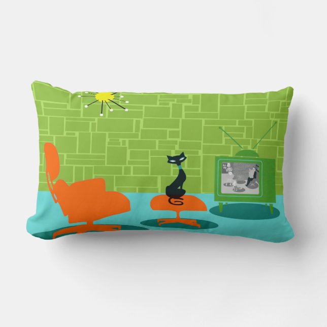 Retro Space Age Kat Lumbar Pillow Kussen (Voorkant)